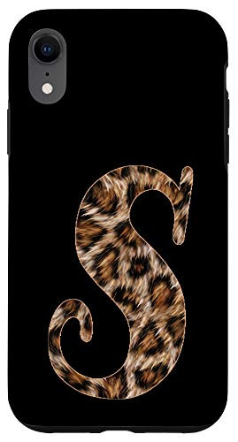 iPhone XR Black Leopard Print Initial Letter S Monogram Cute Cheetah Case