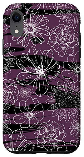 iPhone XR Wildflower Floral Pattern Black White Purple Cute Flowers Case