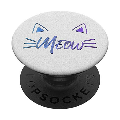 Purple Blue Meow Cat Kitten Ears On White PopSockets PopGrip Swappable Grip for Phones  and  Tablets