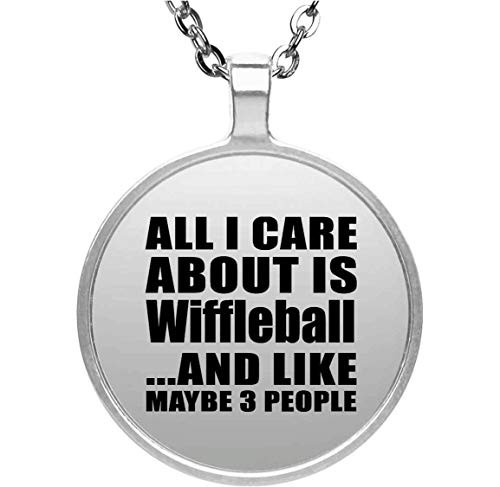 Designsify All I Care About is Wiffleball - Circle Necklace Silver Plated Charm Pendant Chain - for Friend Mom Dad Kid Son Daughter Birthday Anniversary Mother s Father s Day