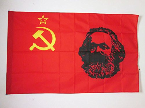 AZ FLAG USSR with Marx Flag 2 x 3 for a Pole - Marxism Flags 60 x 90 cm - Banner 2x3 ft with Hole