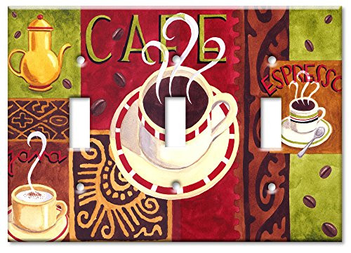 Art Plates - Triple Gang Toggle OVERSIZE Switch Plate OVER SIZE Wall Plate - Coffee Cafe