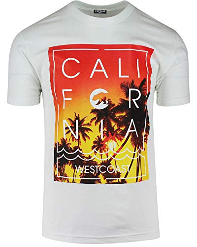 ShirtBANC California West Coast Beach Mens Shirt Palm Tree Tee  California West Coast White XL