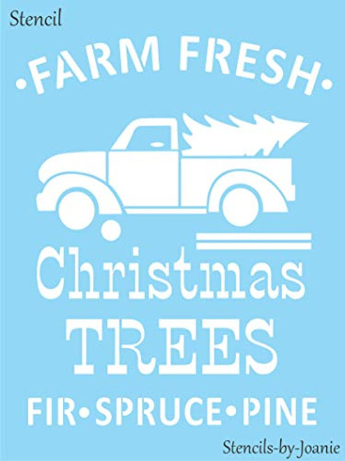 9 inch x 12 inch Stencil Farm Fresh Christmas Trees Vintage Red Truck Fir Spruce Pine Cabin DIY Signs