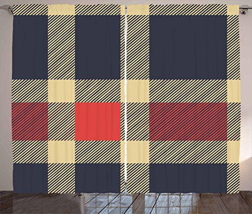Ambesonne Checkered Curtains Vintage Plaid Scottish Tartan Pattern with Retro Display Checks Lines Living Room Bedroom Window Drapes 2 Panel Set 108 inch X 63 inch Blue Coral