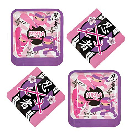 Pink Ninja Party Supplies - Ninja Girl Paper Dinner Plates and Luncheon Napkins Serves 16 Pink Ninja Party Supplies - Ninja Girl Paper Dinner Plates and Luncheon Napkins Serves 16