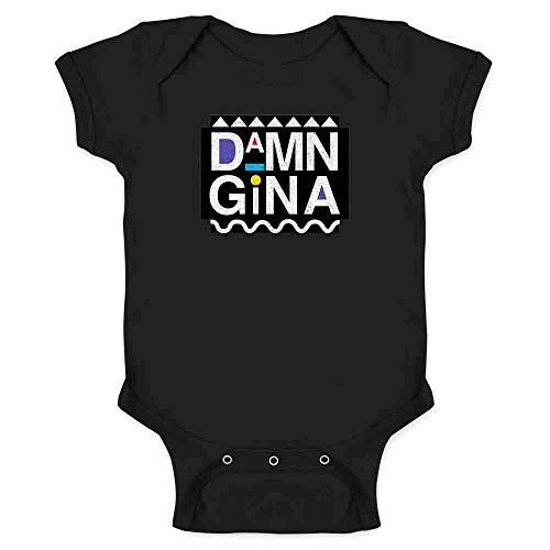 Pop Threads Damn Gina Retro 90s Clothing Funny Black 6M Infant Baby Boy Girl Bodysuit