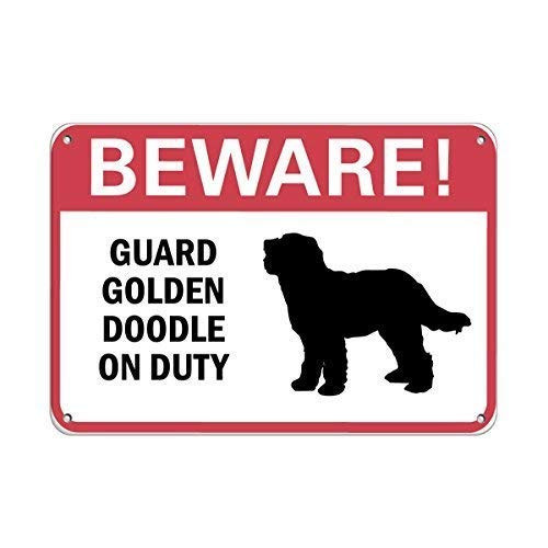 Warning Sign Beware Guard Golden Doodle On Duty Pet Animal Sign Road Sign Business Sign 8X12 Inches Aluminum Metal Tin Sign