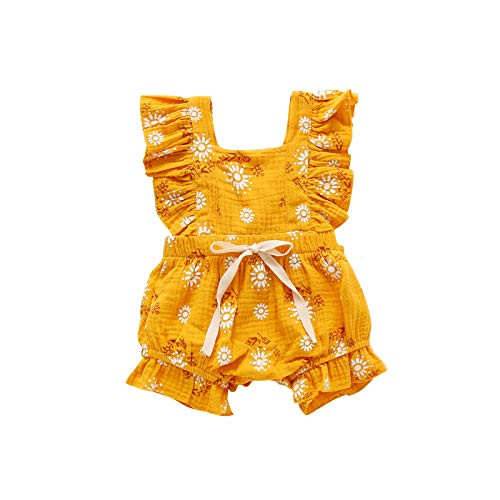 Shan-S Newborn Infant Baby Girls Sleeveless Vest Floral Print Ruffled Romper Bodysuit Jumpsuit Outfit Summer Clothes