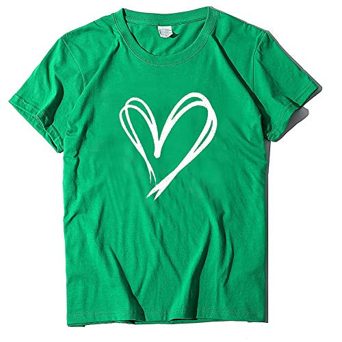 Valentines Day Tshirt Women Love Heart Printed Shirt Casual Short Sleeve Graphic Tee Tops Mint Green