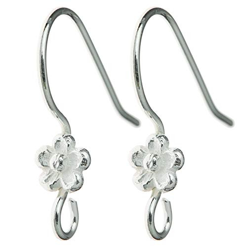 4pcs .925 Sterling Silver Flower Ear Wire French Hook Earwires Earring Connector Findings Bright 4pcs .925 Sterling Silver Flower Ear Wire French Hook Earwires Earring Connector Findings Bright