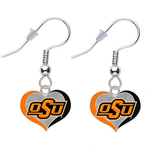 Oklahoma State University Swirl Heart Earrings Pierced