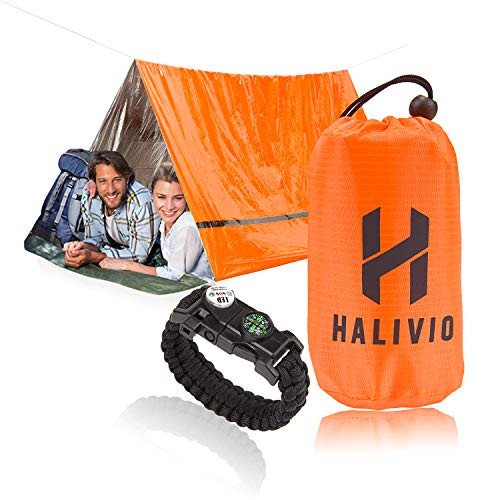 Halivio Emergency Tent Emergency Blanket for Emergency Shelter- Survival Tent Bivy -Emergency Sleeping Bag -Bivvy Bag and Survival Bracelet-Tube Tent
