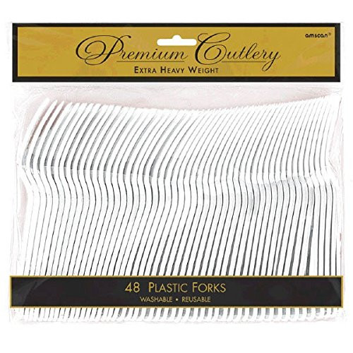 Premium Heavy Weight Plastic Forks | Frosty White | Pack of 48 | Party Supply