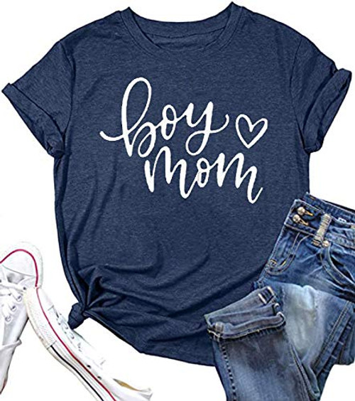 Boy Mom Shirt Tees Tops for Women Short Sleeve Mama Life Funny Graphic Print T Shirt Mom Gift Shirts Tee  Blue 3 XL
