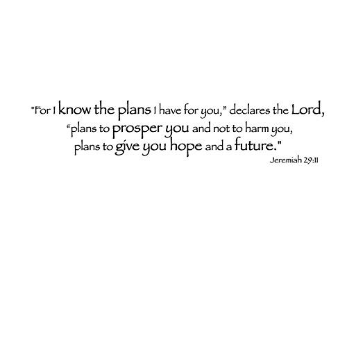 For I Know The Plans I Have For You Declares The Lord Plans to Prosper You and Not To Harm You Jeremiah 2911 Wall Decal Sticker Art Mural Home Decor Quote Letter  26.1in widex 17in tall Black For I Know The Plans I Have For You Declares The Lord Plans to Prosper You and Not To Harm You Jeremiah 2911 Wall Decal Sticker Art Mural Home Decor Quote Letter  26.1in widex 17in tall Black