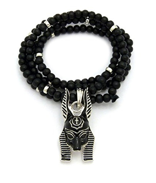 BLINGFACTORY Hip HOP Ancient Egypt GOD Anubis Pendant and 6mm 30 Wooden Bead Chain Necklace BLINGFACTORY Hip HOP Ancient Egypt GOD Anubis Pendant and 6mm 30 Wooden Bead Chain Necklace