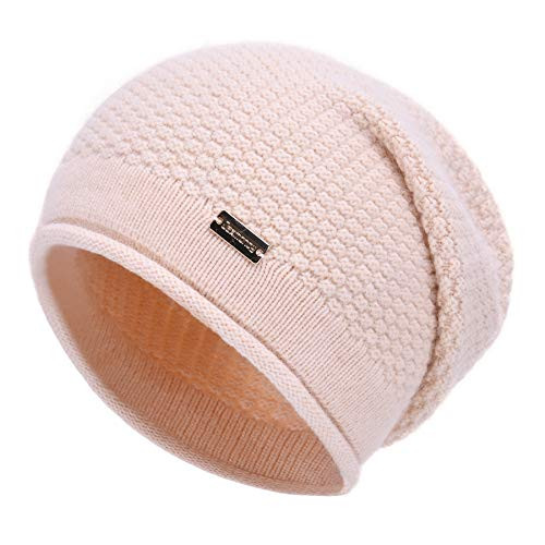jaxmonoy Slouchy Beanies for Women Winter Soft Warm Cashmere Hat Skull Cap Ladies Knit Wool Beanie hat for Women - Beige