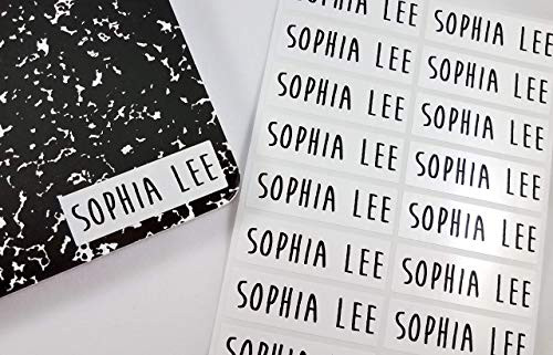 Hanprinting 48 Long Glossy White Waterproof Name Stickers- Daycare Labels- School Labels- Long Rectangle Labels