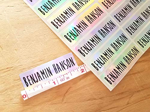 48 Long Silver hologram -Waterproof Name Stickers- Daycare Labels- School Labels- Long Rectangle Labels