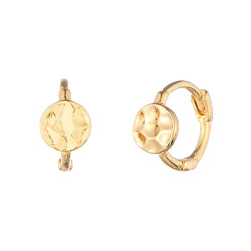 SSECONDO 14K Gold Plated Sterling Silver Tiny Hammered Huggie Hoop Earrings for Women  9mm