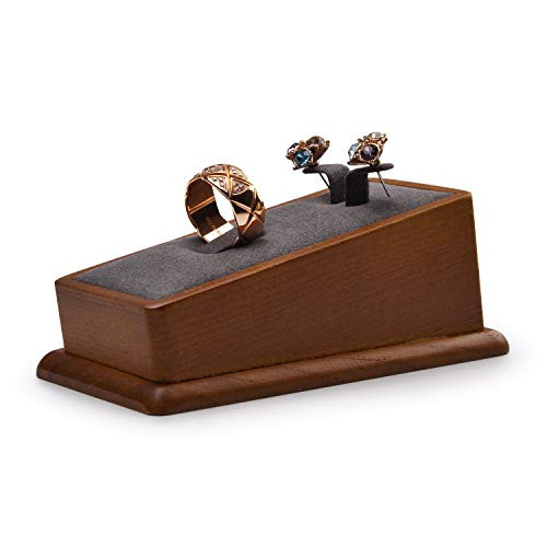 Oirlv Solid Wood Jewelry Display Stand Rectangle Earrings Ring Holder Jewelry Set Display Grey