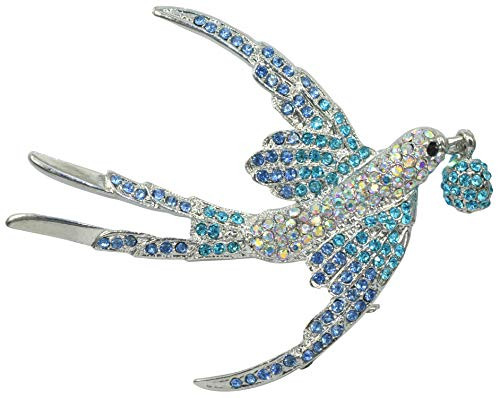 Gyn and Joy Silvery Tone Hand Crafted Flying Bird Dove Sapphire Crystal Rhinestone Pin Brooch BZ218