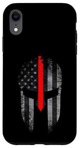 iPhone XR Spartan Helmet USA Flag Patriotic Firefighter Thin Red Line Case