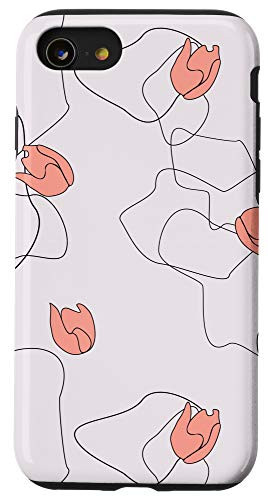 iPhone SE  2020    7   8 Modern Minimalist Floral Line Art Design Dusty Pink  and  White Case