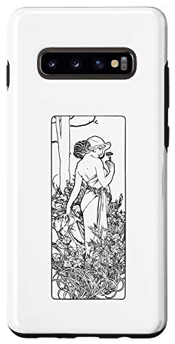 Galaxy S10plus  Lady of the Flower Garden Mucha Art Deco Line Drawing Case