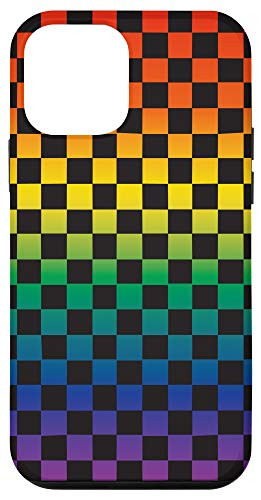 iPhone 12 mini Black Checkered Rainbow Ombre Pattern Case