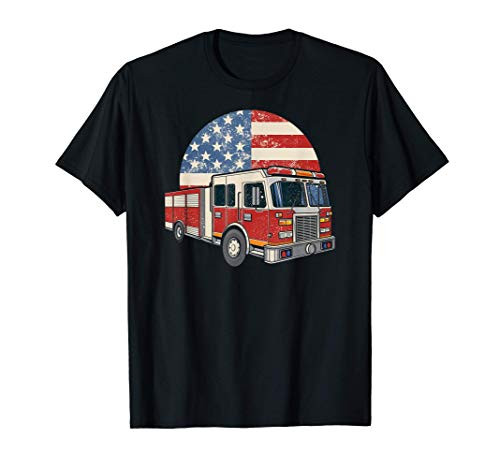 Firetruck Driver Flag Firefighter Patriotic Firefighting T-Shirt
