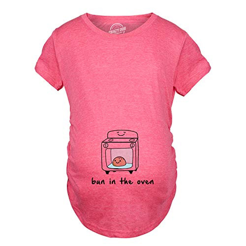 Maternity Bun in The Oven T Shirt Funny Pregnancy Announcement New Baby Tee  Heather Pink  - L