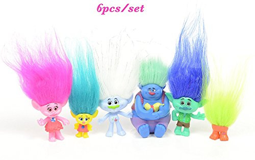 Max Fun 6Pcs/Set 4-7cm DreamWorks Figure toys, Collectible Dolls, Poppy, Branch, Guy Diamond, Biggie, Smidge, Fuzzbert, PVC Trolls Action Figures Doll Toy Trolls