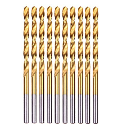 DRILLFORCE10-piece 21 64 inchRound Shank HSS Titanium Coated Twist Drill Bits for Metal   21 64