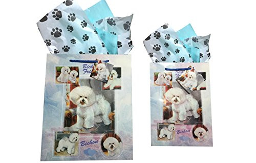 Dog Breed Gift Bags Set of Two with Tissue Paper (Bichon)