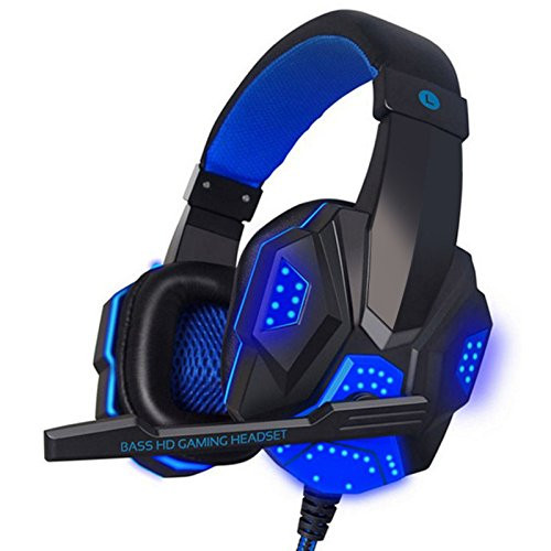 Gaming Headset for PS4 New Xbox One PC Headphones with LED Light - Soft Earmuffs Bass Surround Gaming Headphone with 3.5mm Wired Noise-Isolation Microphone Volume Control Over Ear Headphones