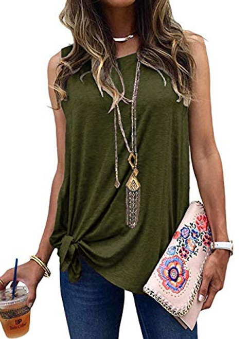 Allimy Women Summer 2020 Knot Front Tank Tops Loose Sleeveless Blouses Shirts XL Army