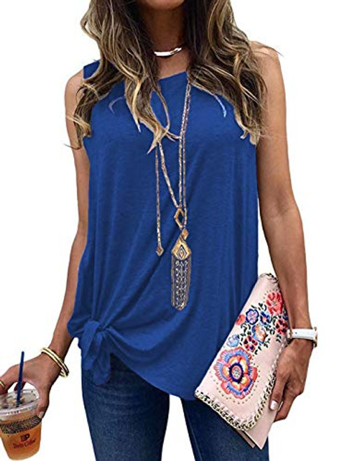 Allimy Women Knot Front Tank Tops Blouses Loose Sleeveless Summer Shirts XL Blue