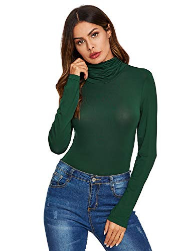 Floerns Womens Long Sleeve Slim Fit Turtleneck Basic T-Shirts Deep Green L