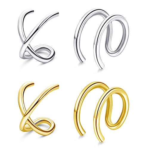 Fansilve Sterling Silver Ear Cuff Earrings For Women Non Piercing Fake Helix Cartilage Cuff Earrings 18K White Gold  and  Gold Plated Fashion Jewelry