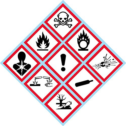 OSHA Compliant GHS Batch Pictogram kit Laminated Safety Decal Label Vinyl Sticker 4 inch x 4 inch 9 decals per sheet Corrosion Environment Exclamation Mark Exploding Bomb Flame Flame Over Circ