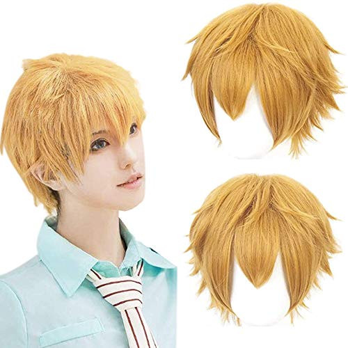 Ebingoo Golden wig for Cosplay Costume Wig Synthetic Short Natural Wavy Wigs Hair For Movie for Men Ebingoo Golden wig for Cosplay Costume Wig Synthetic Short Natural Wavy Wigs Hair For Movie for Men