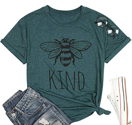 Be Kind T-Shirt Women Cute Bee Graphic Shirt Blessed Shirt Funny Inspirational Teacher Casual Tees Tops  XL Green