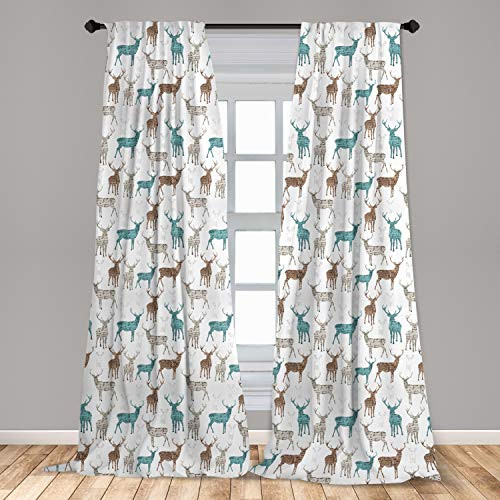 Ambesonne Deer Window Curtains Animals with Old Text Pattern Christmas Theme Vintage Inspired Illustration Lightweight Decorative Panels Set of 2 with Rod Pocket 56 inch x 63 inch Turquoise Beige