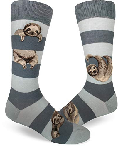 ModSocks Mens Sloth Stripe Crew Socks in Frost Gray