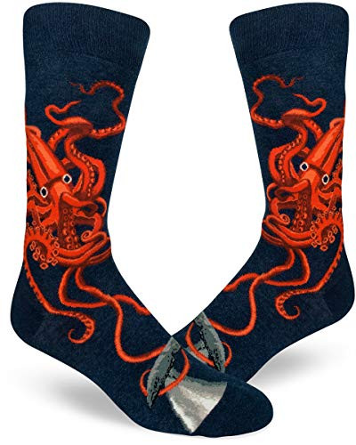 ModSocks Mens Squid  and  Whale Crew Socks in Heather Navy