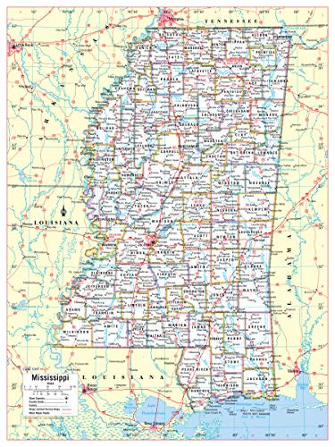 Cool Owl Maps Mississippi State Wall Map Poster Large Print Rolled 24 inchWx32 inchH  Paper