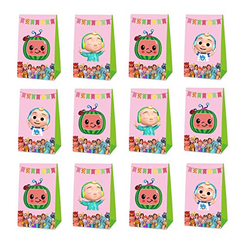 12 Pack Cocomelon Party Bags Cocomelon Party Favors Party Gift Goodie Bags for Cocomelon Party Supplies Birthday Party Decorations for Kids