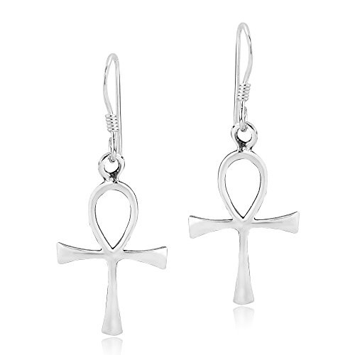 Egyptian Ankh Symbol of Life Cross .925 Sterling Silver Dangle Earrings Egyptian Ankh Symbol of Life Cross .925 Sterling Silver Dangle Earrings